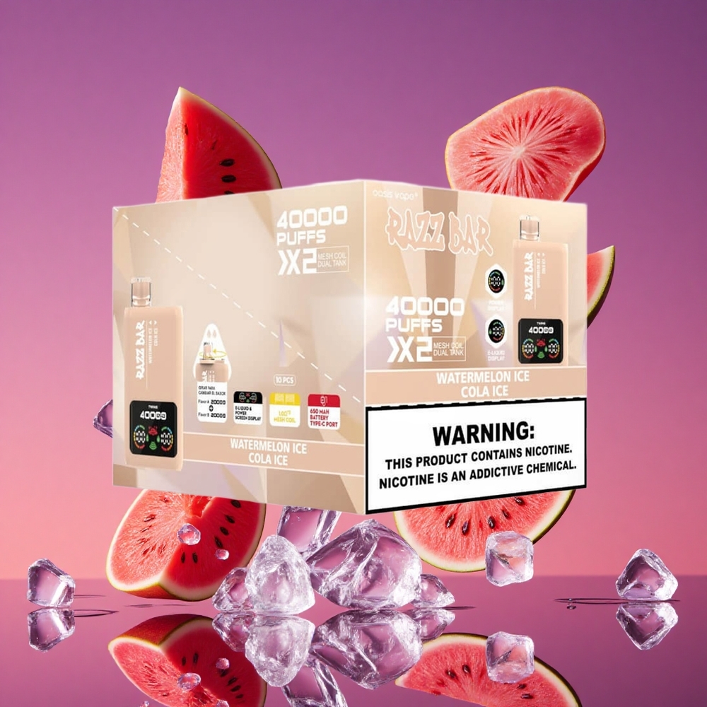 Razz Bar 40000 Puffs Vape Descartável - Tela de Potência, Bobina em Malha 1.0Ω 2 - Melancia Gelo_Gelada Gelo