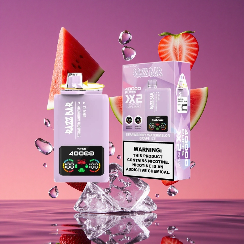 Razz Bar 40000 Puffs Vape Descartável Tela de Potência e Bobina em Malha 1.0Ω 2 – MORANGO_MELANCIA_GELO DE UVA
