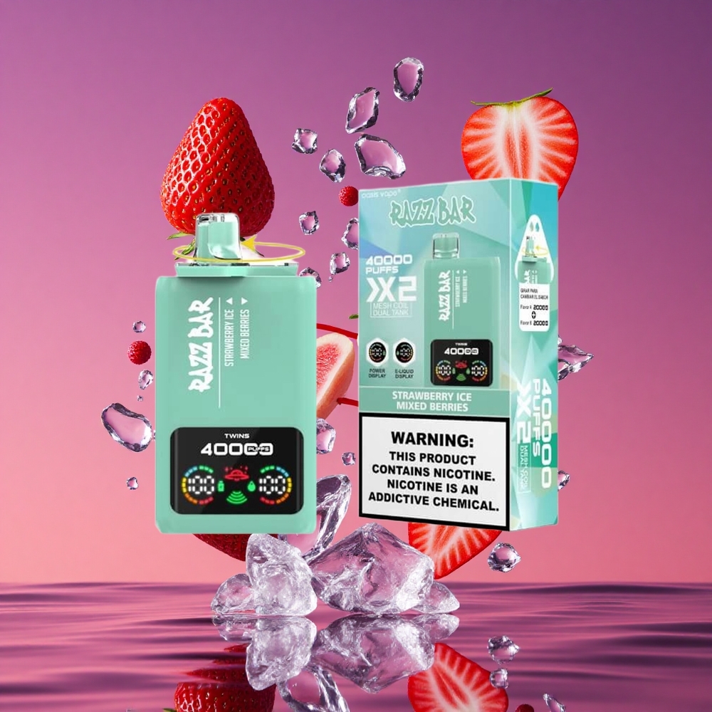 Razz Bar 40000 Puffs Vape Descartável com Tela de Energia e Bobina Mesh 1.0Ω 2 - Morango Gelo e Frutas Vermelhas