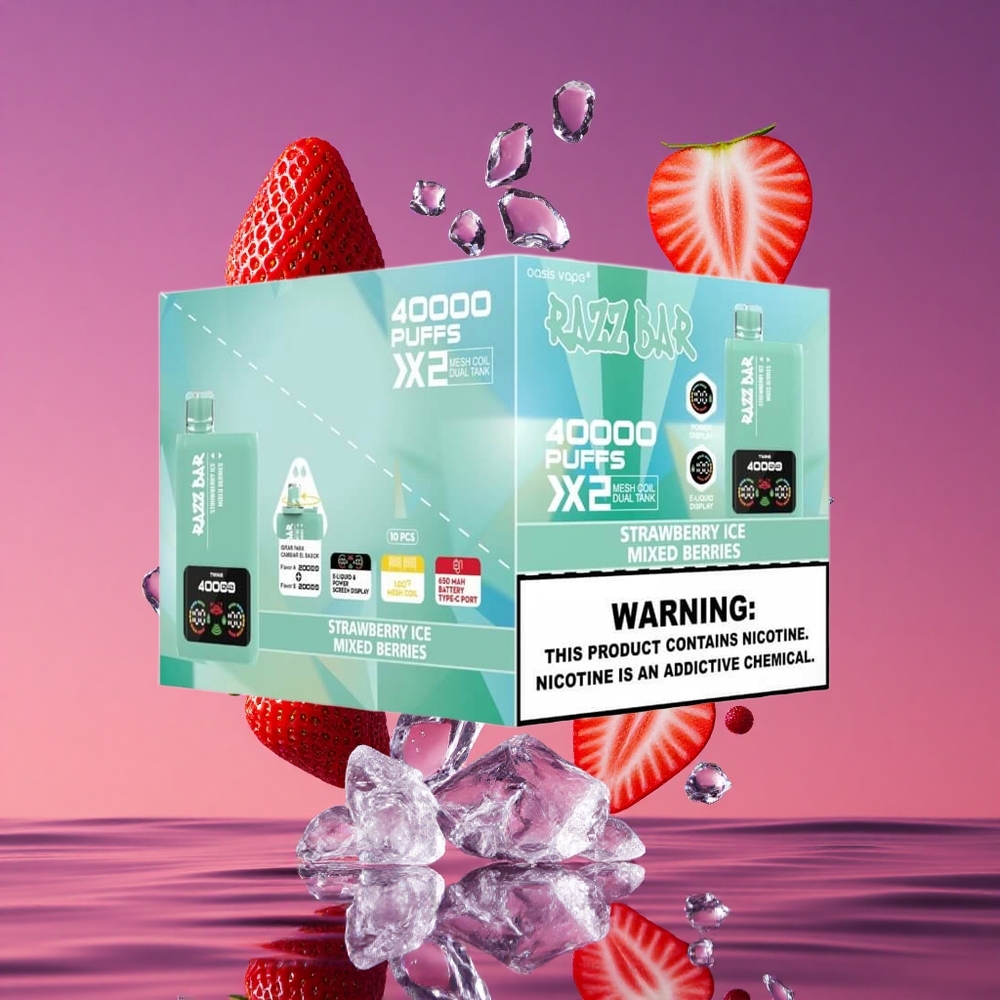 Razz Bar 40000 Puffs Vape Descartável com Tela de Energia e Bobina Mesh 1.0Ω 2 - Morango Gelo e Frutas Vermelhas