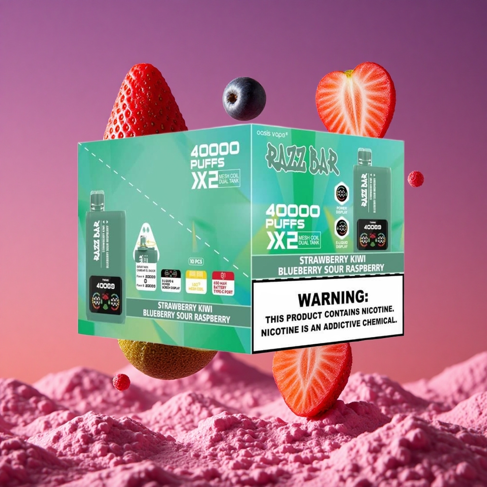 Razz Bar 40000 Puffs Vape Descartável com Tela de Energia e Bobina Mesh 1.0Ω 2 - Morango Kiwi_Mirtilo Framboesa Azeda
