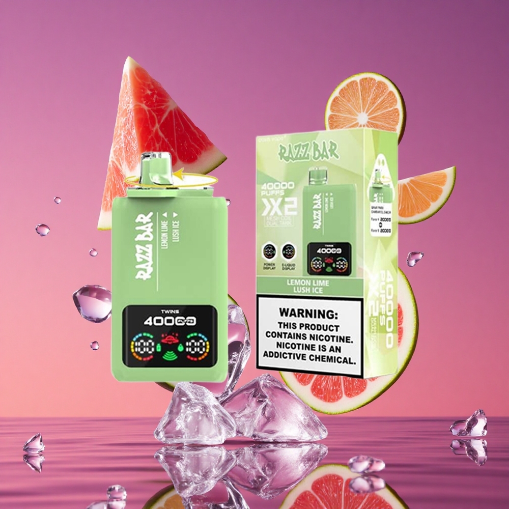 Razz Bar 40000 Puffs Vape Descartável com Tela de Potência e 1.0Ω 2 Bobina em Limão Lima_Lush Ice