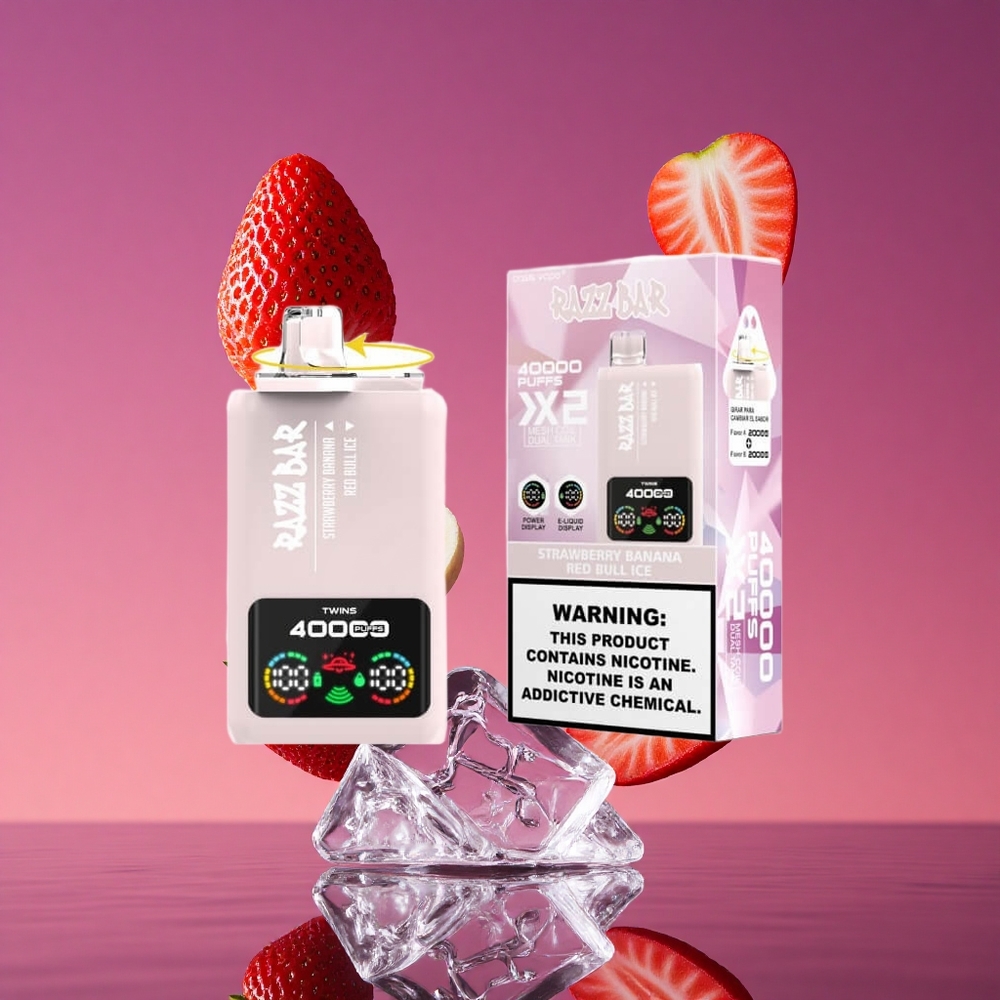 Razz Bar 40000 Puffs Vape Descartável com Tela de Potência e Bobina Mesh 1.0Ω 2 - Morango Banana e Gelo Red Bull