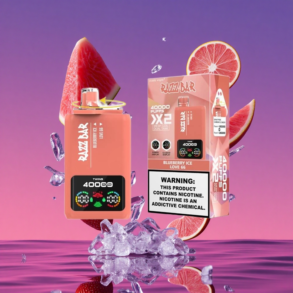 Razz Bar 40000 Puffs Vaporizador Descartável Tela de Potência e Bobina em Malha 1.0Ω 2 Gelado de Mirtilo_Amor 66