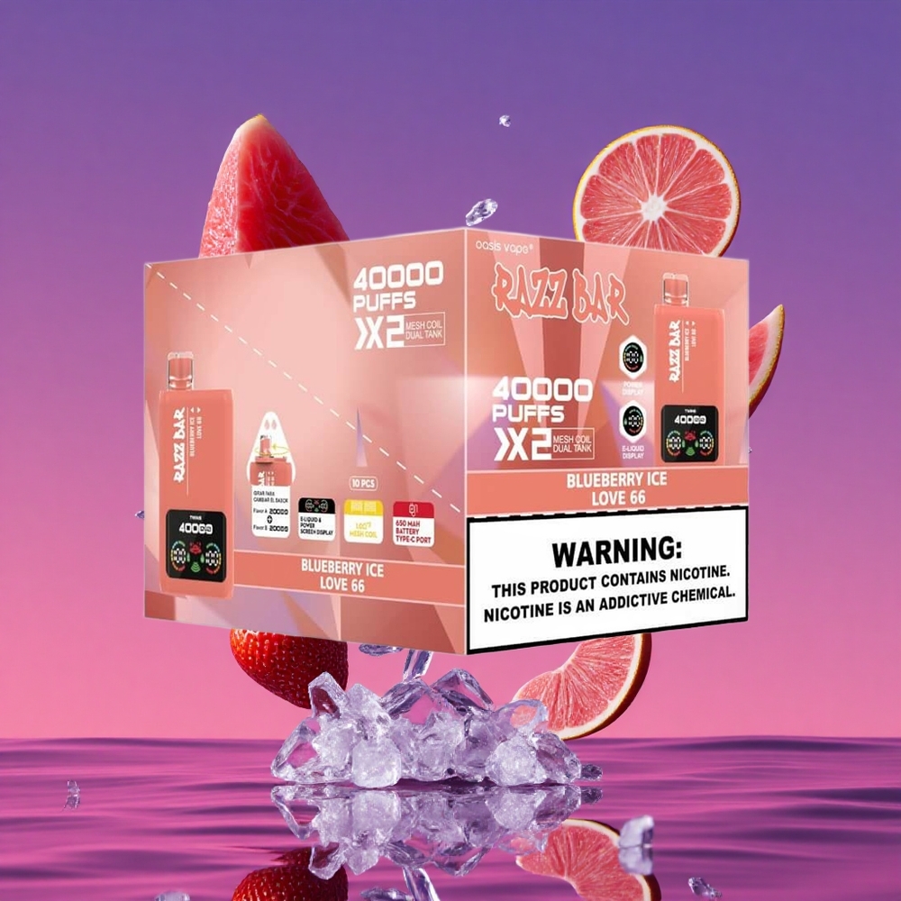 Razz Bar 40000 Puffs Vaporizador Descartável Tela de Potência e Bobina em Malha 1.0Ω 2 Gelado de Mirtilo_Amor 66
