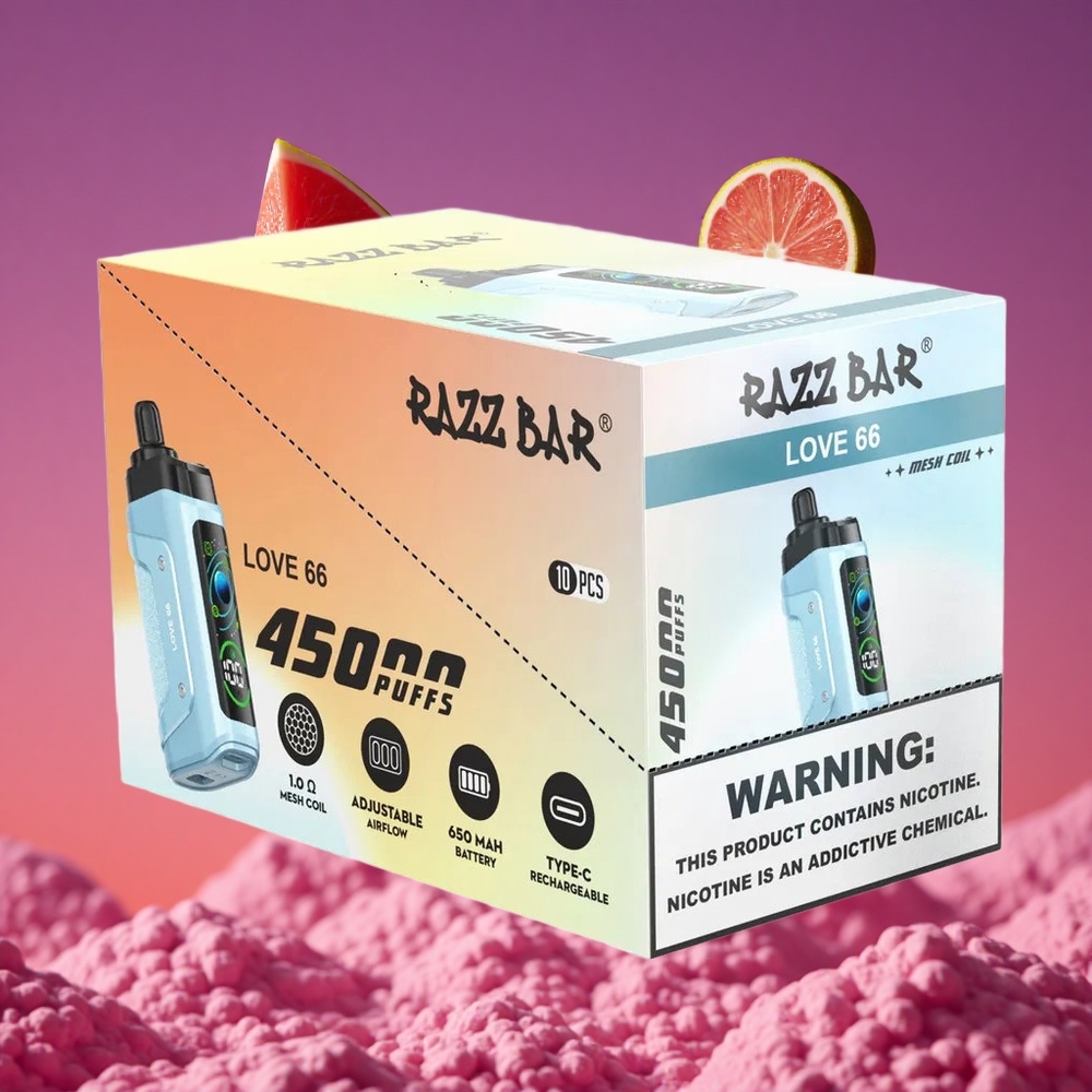 Razz Bar 45000 Puffs Descartável Vape Amor 66 com Bobina Mesh 1.0 Ohm e Bateria 650 mAh