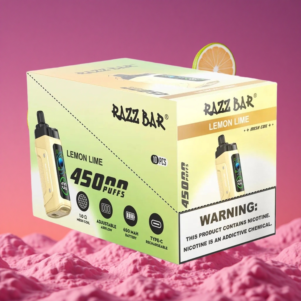 Razz Bar 45000 Puffs Vape Descartável Limão Lima com Bobina Mesh 1.0 Ohm e Bateria 650 mAh