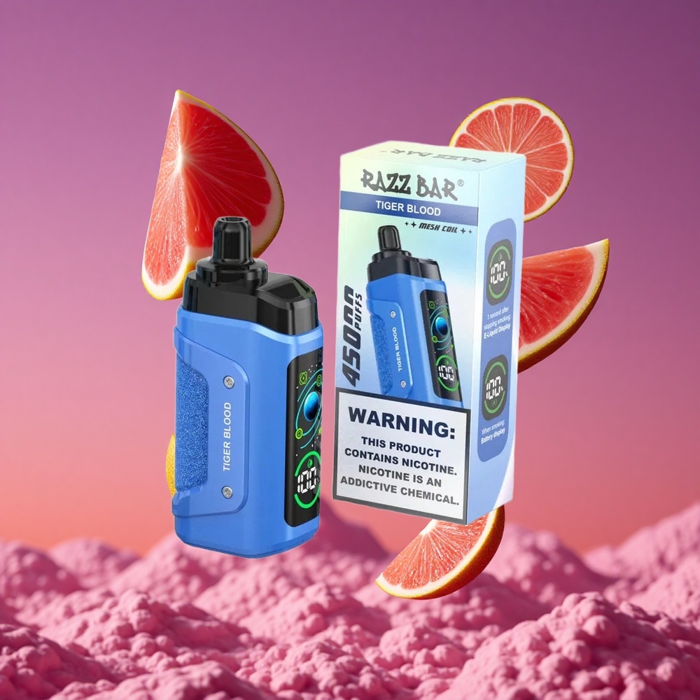 Razz Bar 45000 Puffs Vape Descartável Sangue de Tigre com Bobina Mesh 1.0 Ohm e Bateria 650 mAh