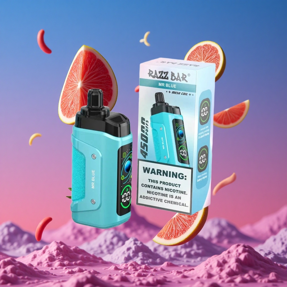 Razz Bar 45000 Puffs Vape Descartável com Bobina Mesh 1.0 Ohm e Sr. Azul