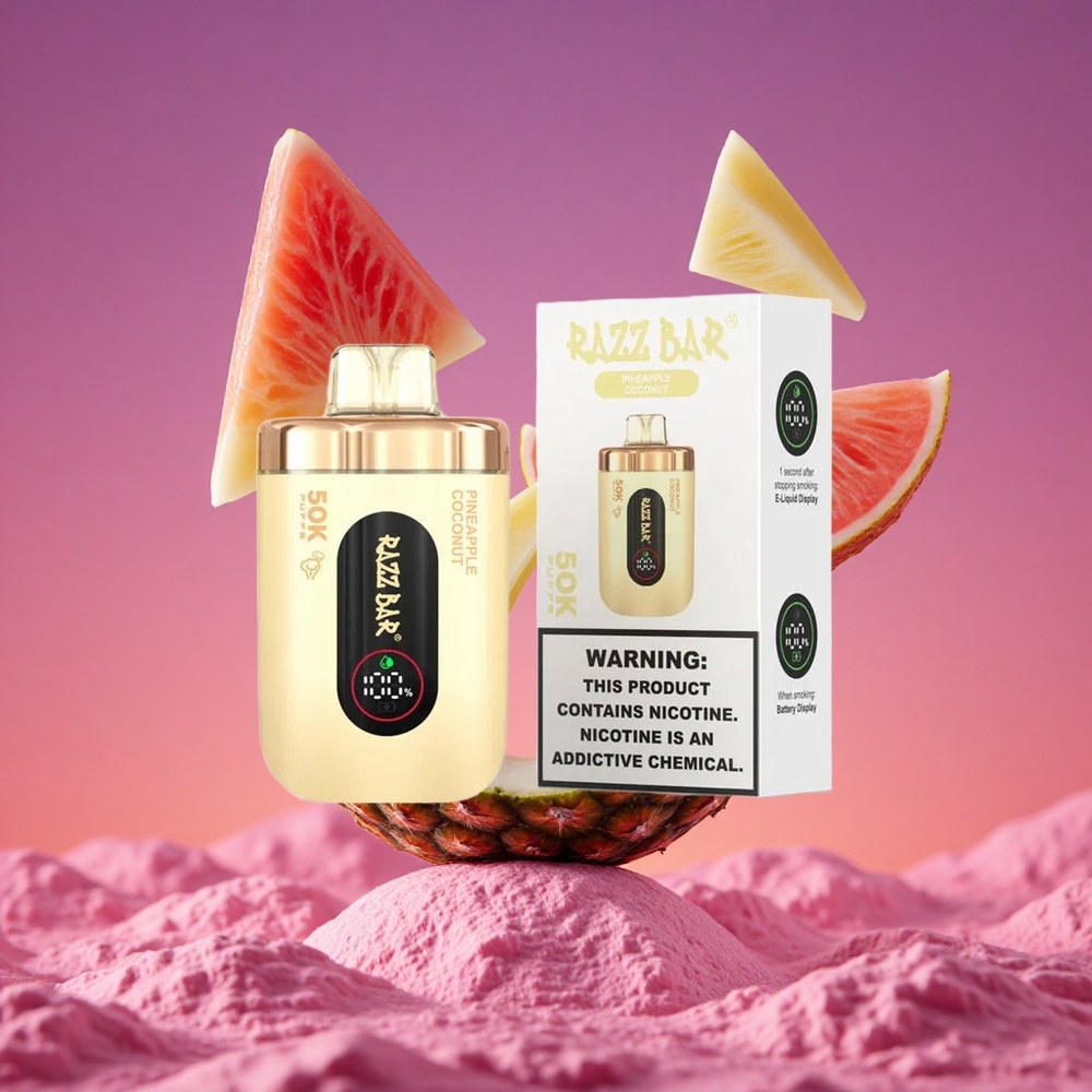 Razz Bar 50K Puffs Descartável Vape Abacaxi Coco com 50000 Puffs e 1.0 Ohm Malha