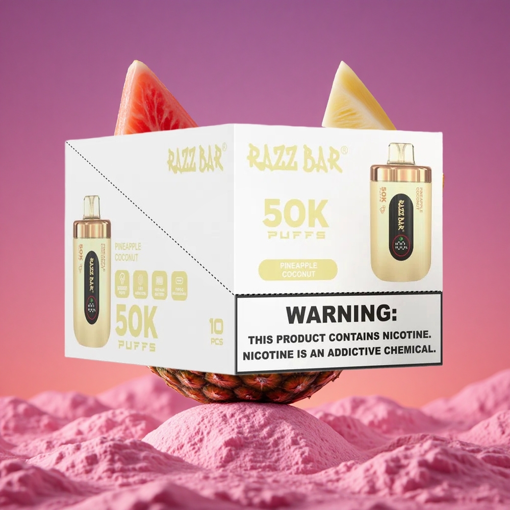 Razz Bar 50K Puffs Descartável Vape Abacaxi Coco com 50000 Puffs e 1.0 Ohm Malha