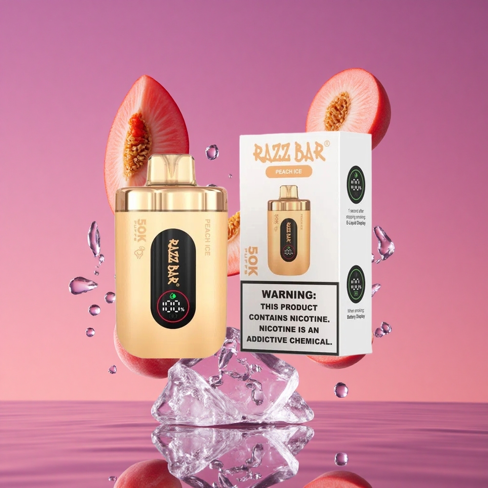 Razz Bar 50K Puffs Descartável Vape Pêssego Gelo com 50000 Puffs e Bobina Mesh 1.0 Ohm