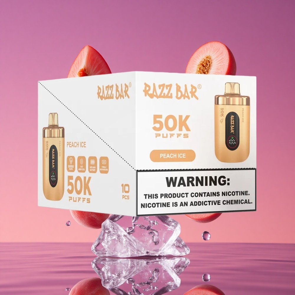 Razz Bar 50K Puffs Descartável Vape Pêssego Gelo com 50000 Puffs e Bobina Mesh 1.0 Ohm