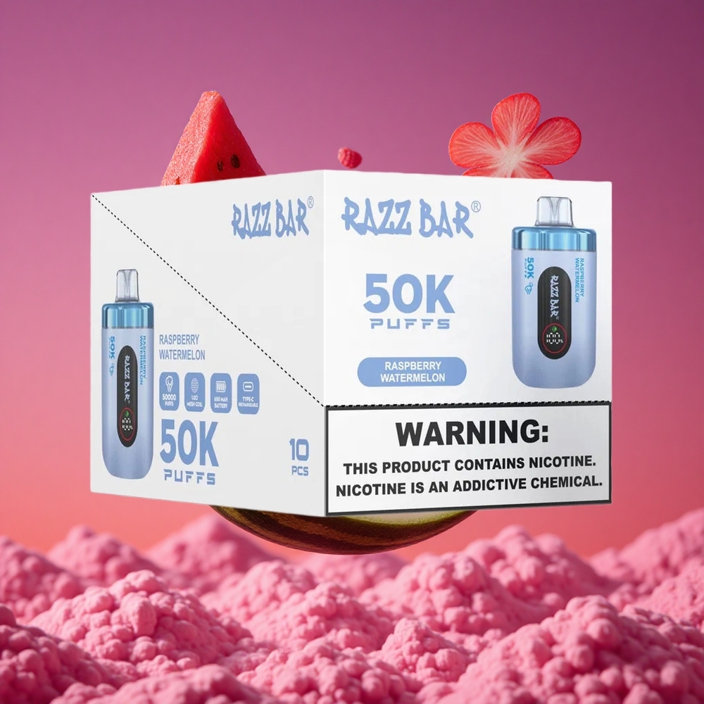 Razz Bar 50K Puffs Vape Descartável Framboesa Melancia com 50000 Puffs e Bateria 650mAh