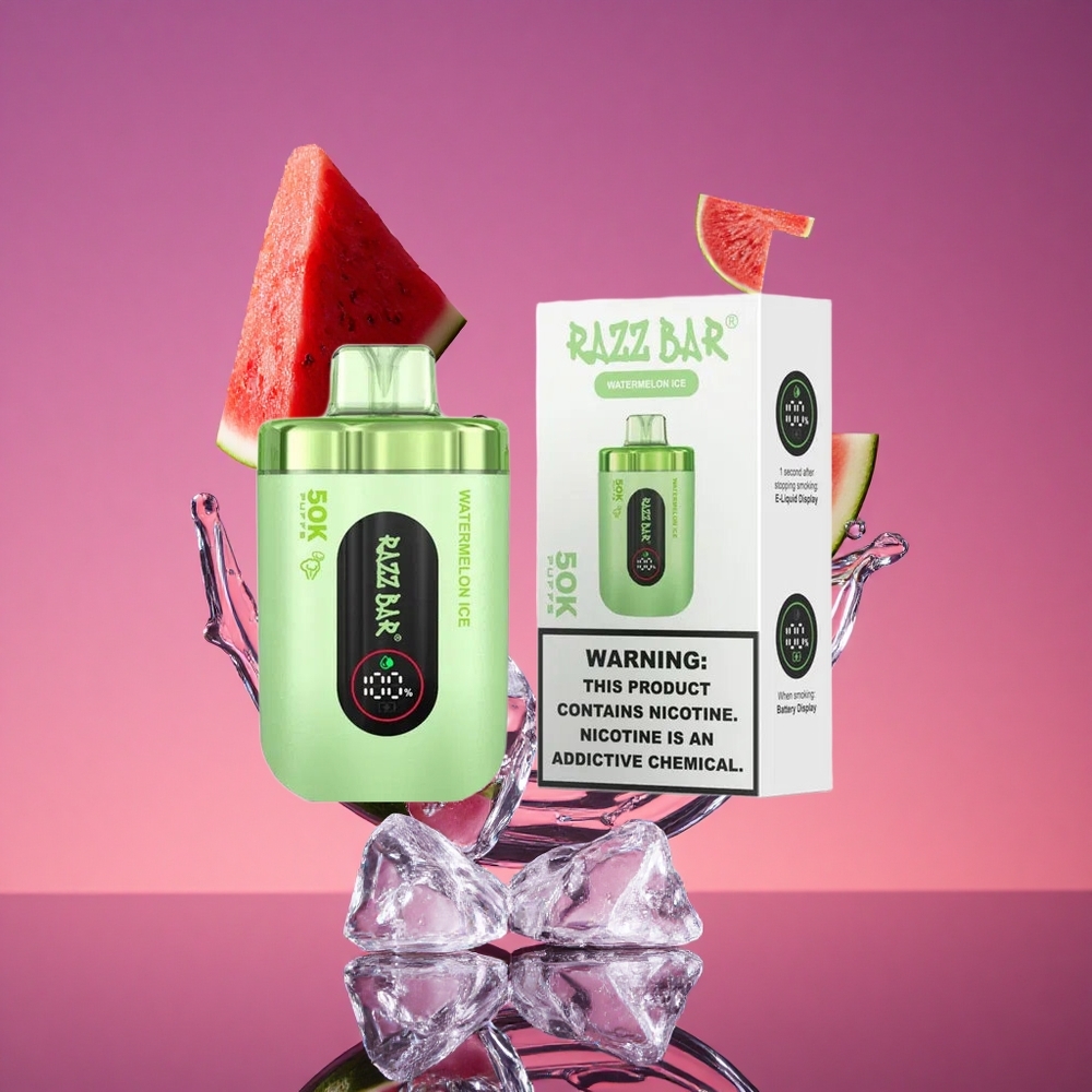 Razz Bar 50K Puffs Vape Descartável Melancia Gelada com 2% de Nicotina e Bobina Mesh 1.0 Ohm