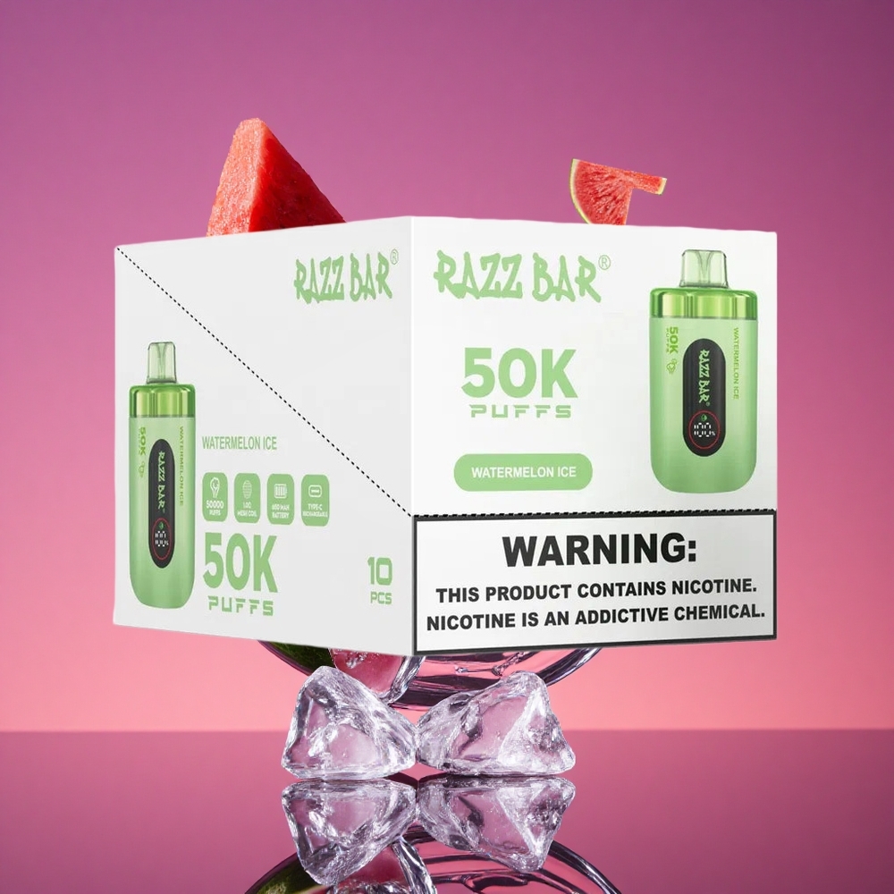 Razz Bar 50K Puffs Vape Descartável Melancia Gelada com 2% de Nicotina e Bobina Mesh 1.0 Ohm