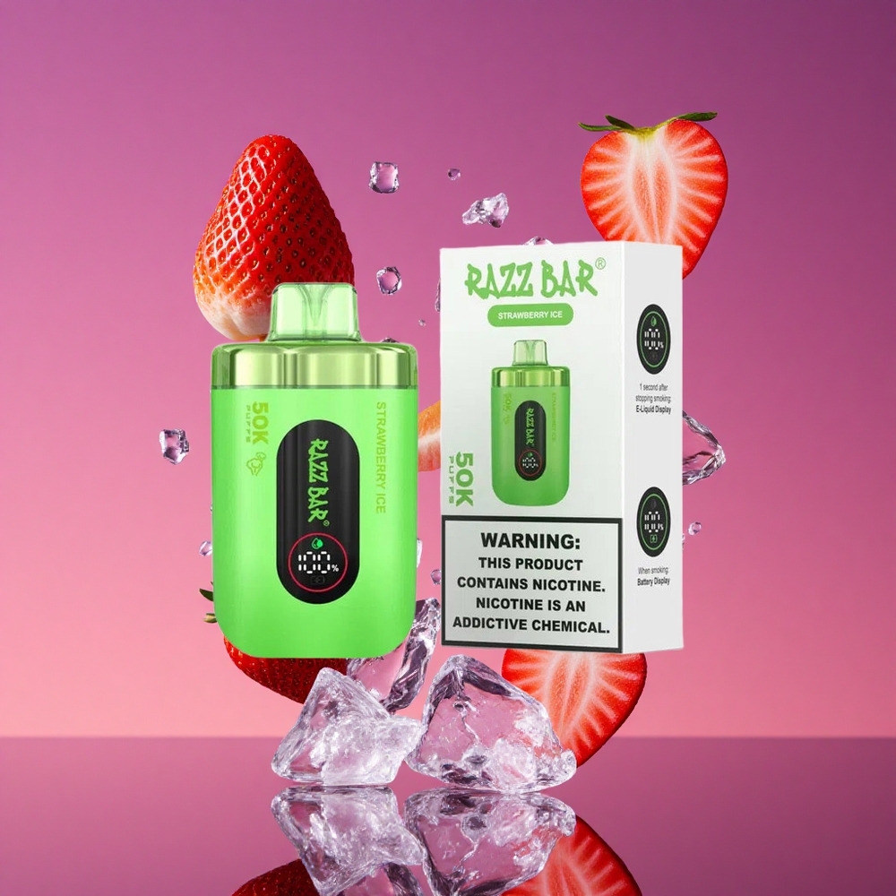 Razz Bar 50K Puffs Vape Descartável Morango Gelo com 50000 Puffs e Bobina Mesh 1.0 Ohm