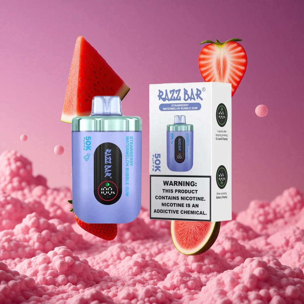 Razz Bar 50K Puffs Vape Descartável Morango Melancia Chiclete com 50000 Puffs e Bobina Mesh 1.0 Ohm