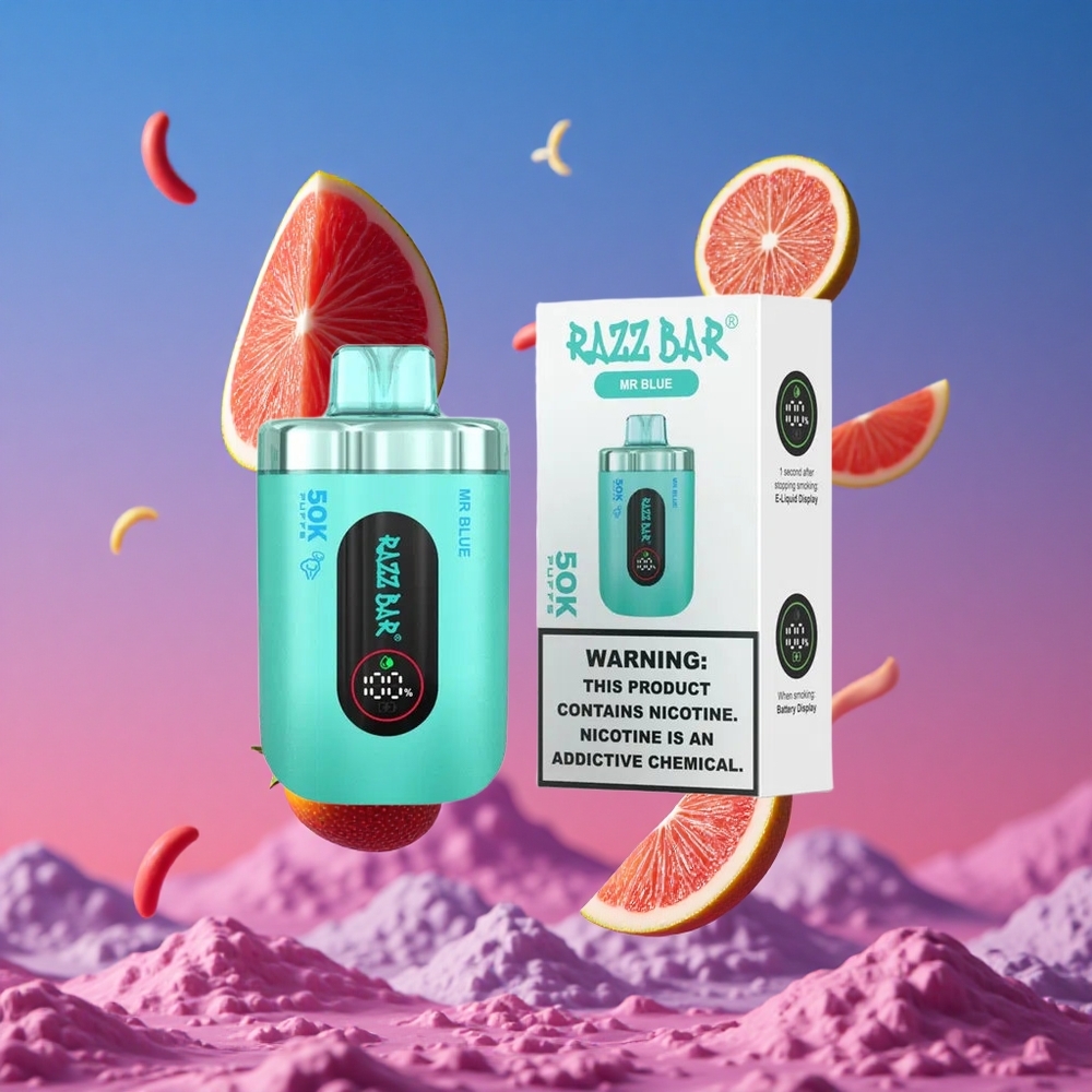 Razz Bar 50K Puffs Vape Descartável Mr Azul com 50000 Puffs e Bobina Mesh 1.0 Ohm