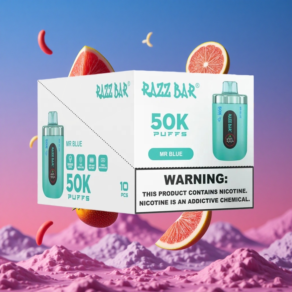 Razz Bar 50K Puffs Vape Descartável Mr Azul com 50000 Puffs e Bobina Mesh 1.0 Ohm