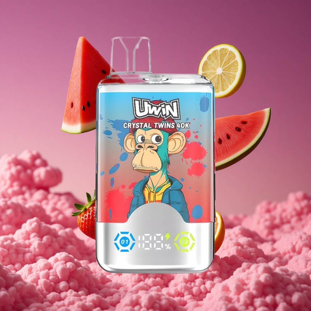 UWIN Crystal Twins 40000 Puffs - 32ml de E-líquido e Bateria Recarregável 850mAh - Morango Melancia Limão Lima
