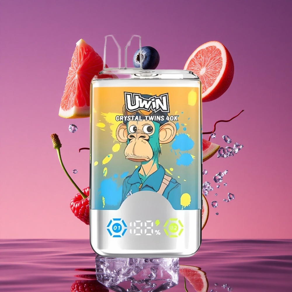 UWIN Crystal Twins 40000 Puffs Rechargeável com Bateria de 850mAh e Sabor Mirtilo Framboesa Cereja Gelo