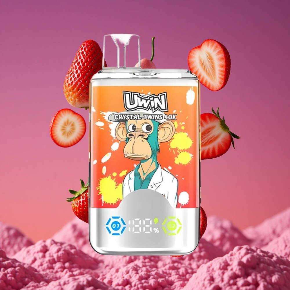 UWIN Crystal Twins 40000 Puffs - Sabor Morango Banana Amor 66, Bateria Recarregável 850mAh, Dois Sabores Distintos