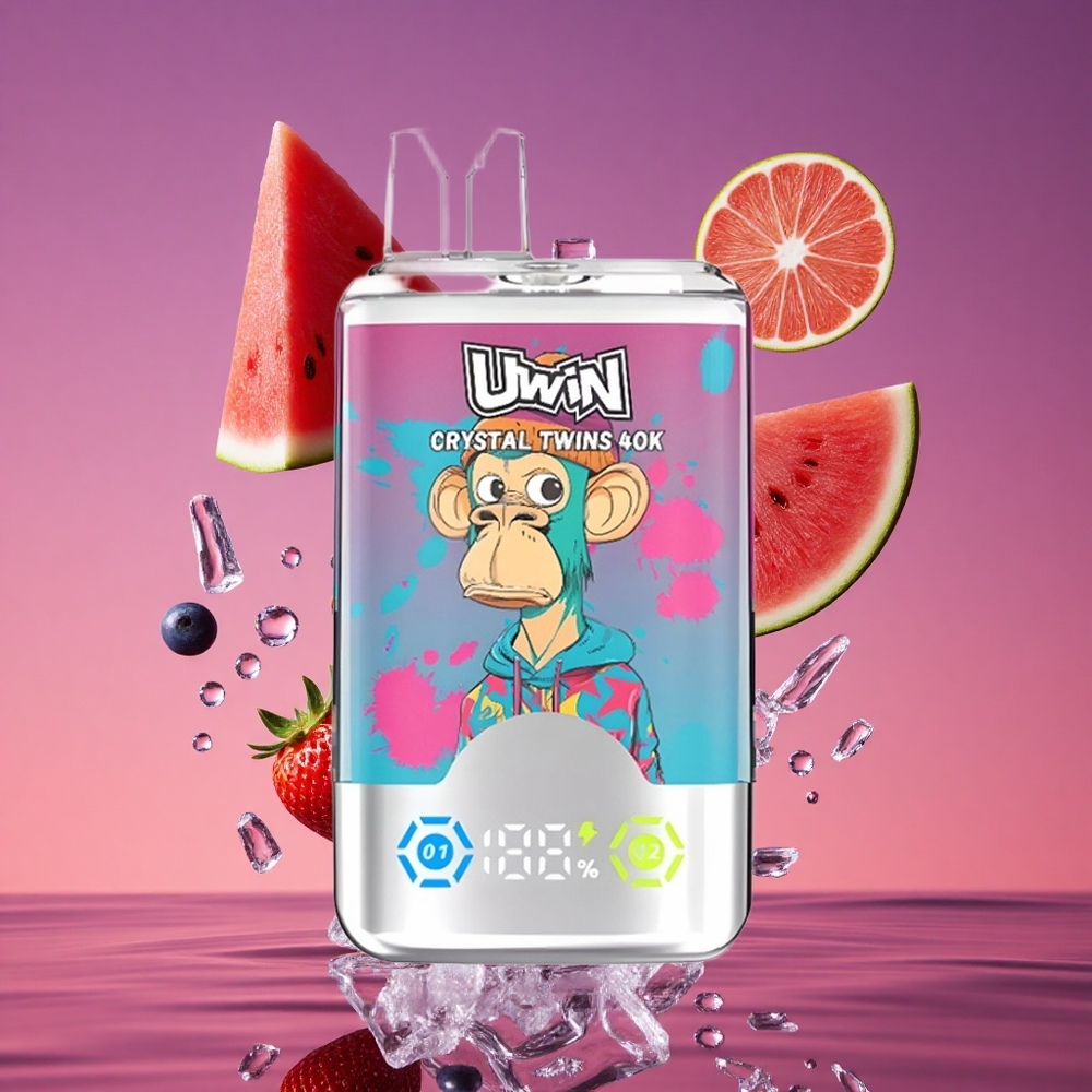 UWIN Crystal Twins 40000 Puffs Vape Descartável Melancia Gelo e Frutas Vermelhas com Sabor Duplo Distinto