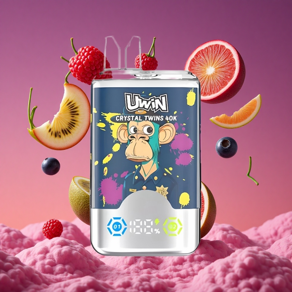 UWIN Crystal Twins 40000 Puffs com 2 Sabores Distintos e Bateria Recarregável 850mAh Kiwi Maracujá Goiaba Amora Framboesa