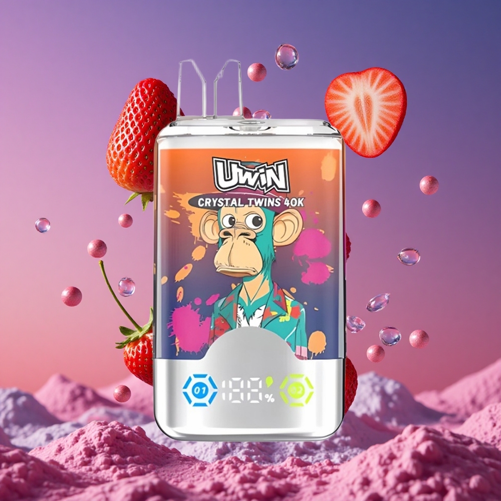 UWIN Crystal Twins 40000 Puffs com 2 Sabores Distintos e Bateria Recarregável 850mAh Morango Framboesa Cereja Azul