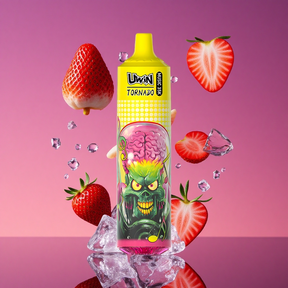 Uwin Tornado 35K Music Vape Descartável Morango Gelo com Bateria Recarregável 600mAh e Bobina Mesh 1.0 Ohm