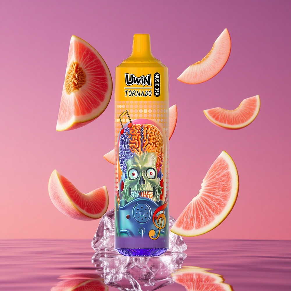 Uwin Tornado 35K Music Vape Descartável Pêssego Gelado de Verão com 35.000 Puffs e Bateria Recarregável 600mAh