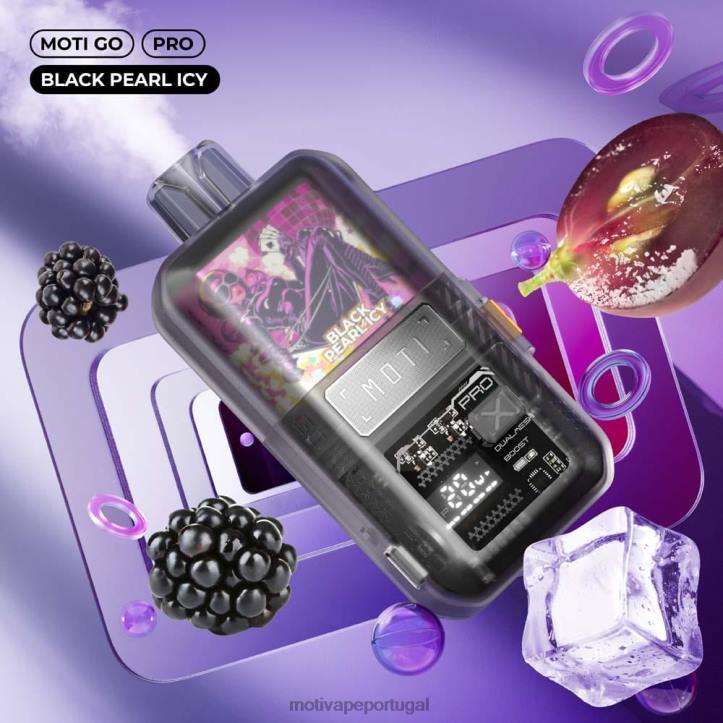 MOTI Go Pro vape descartável (5%, 12.000 baforadas) pérola negra gelada 6JZ6Z12 MOTI vape lisbon